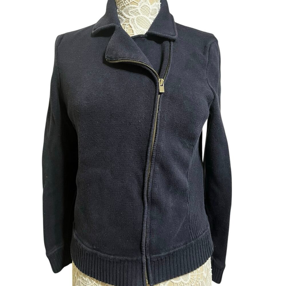 Talbots Navy Blue Zip Up Knit Jacket- Women's Size Large